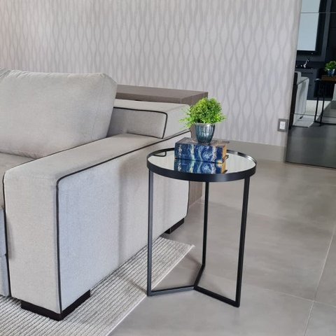 Mesa Lateral com Espelho - Mesinha de Apoio 60 x 45 cm Preto