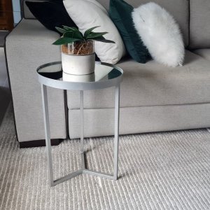 Mesa Lateral com Espelho - Mesinha de Apoio 50x35 cm Prata
