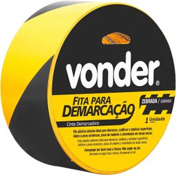 Fita Demarcação Adesiva 100mm X 30m Zebrada Vonder Sinalização Preta e Amarela Isolamento Segurança - 4