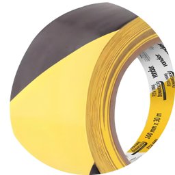 Fita Demarcação Adesiva 100mm X 30m Zebrada Vonder Sinalização Preta e Amarela Isolamento Segurança - 5