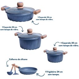 Jogo de Panelas 9 Peças Revestimento Mármore Cinza - 2