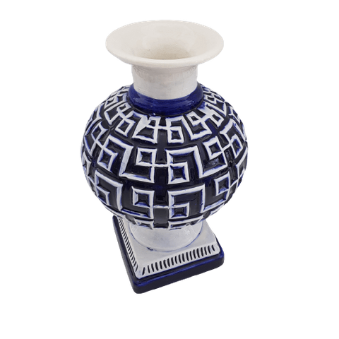 Vaso Cerâmica Azul com Branco 35cm x 21 cm