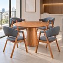 Ver imagem 1 de Mesa Base em Cone 90cm Redondo & 4 Cadeiras Lithi Linho Cinza-Escuro Design Sofisticado