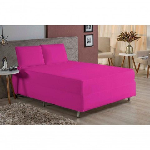 Jogo de Cama King Nobre 3 Peças Luva de Box 55cm de Altura Malha 100% Algodão - Pink