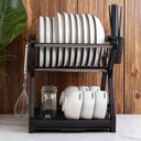 Ver imagem 2 de Kit Completo 2 Níveis Escorredor Louça Cesto Retrátil Multiuso Elashopp Preto