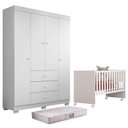 Ver imagem 1 de Berço Nacional Doce Sonho 3540 e Guarda Roupa Duda 4 Portas Branco Brilho com Colchão Gazin – Phoeni