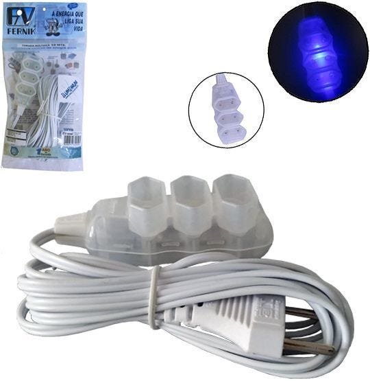 EXTENSÃO 10 M COM 3 TOMADAS BIPOLAR ILUMINADA BIVOLT - 1