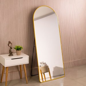 Espelho Grande Oval Base Reta com Moldura Metal Corpo Inteiro 170 X 70 Cm C/suporte de Chão