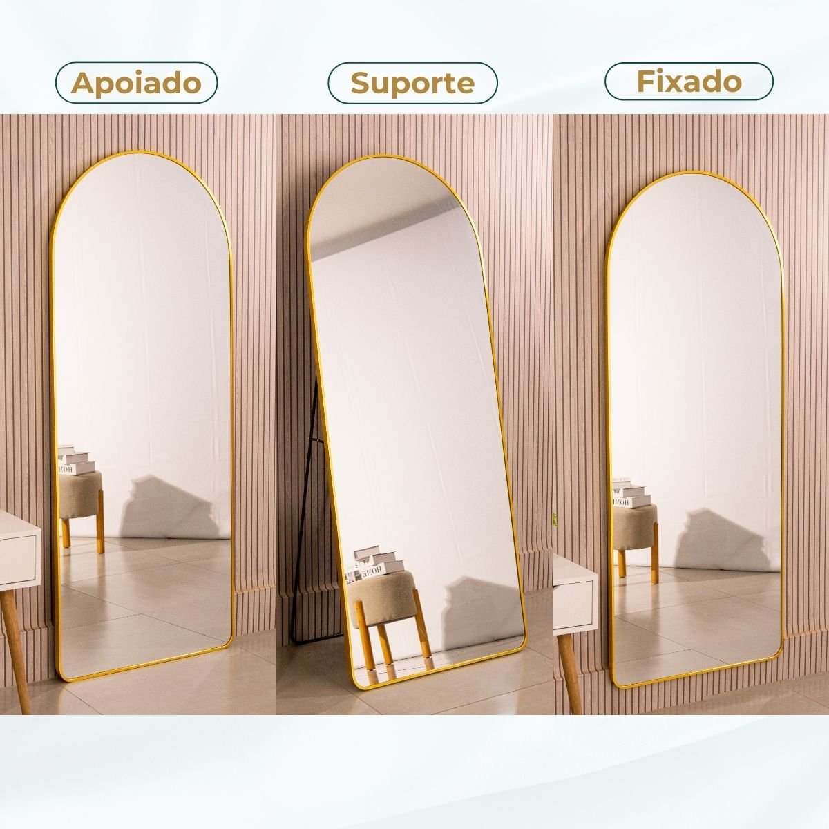 Espelho Grande Oval Base Reta com Moldura Metal Corpo Inteiro 170 X 70 Cm C/suporte de Chão - 2