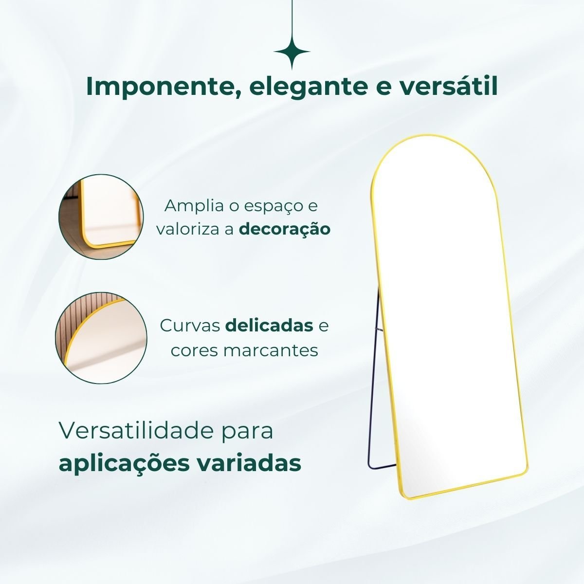 Espelho Grande Oval Base Reta com Moldura Metal Corpo Inteiro 170 X 70 Cm C/suporte de Chão - 5