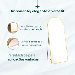 Espelho Grande Oval Base Reta com Moldura Metal Corpo Inteiro 170 X 70 Cm C/suporte de Chão - 5