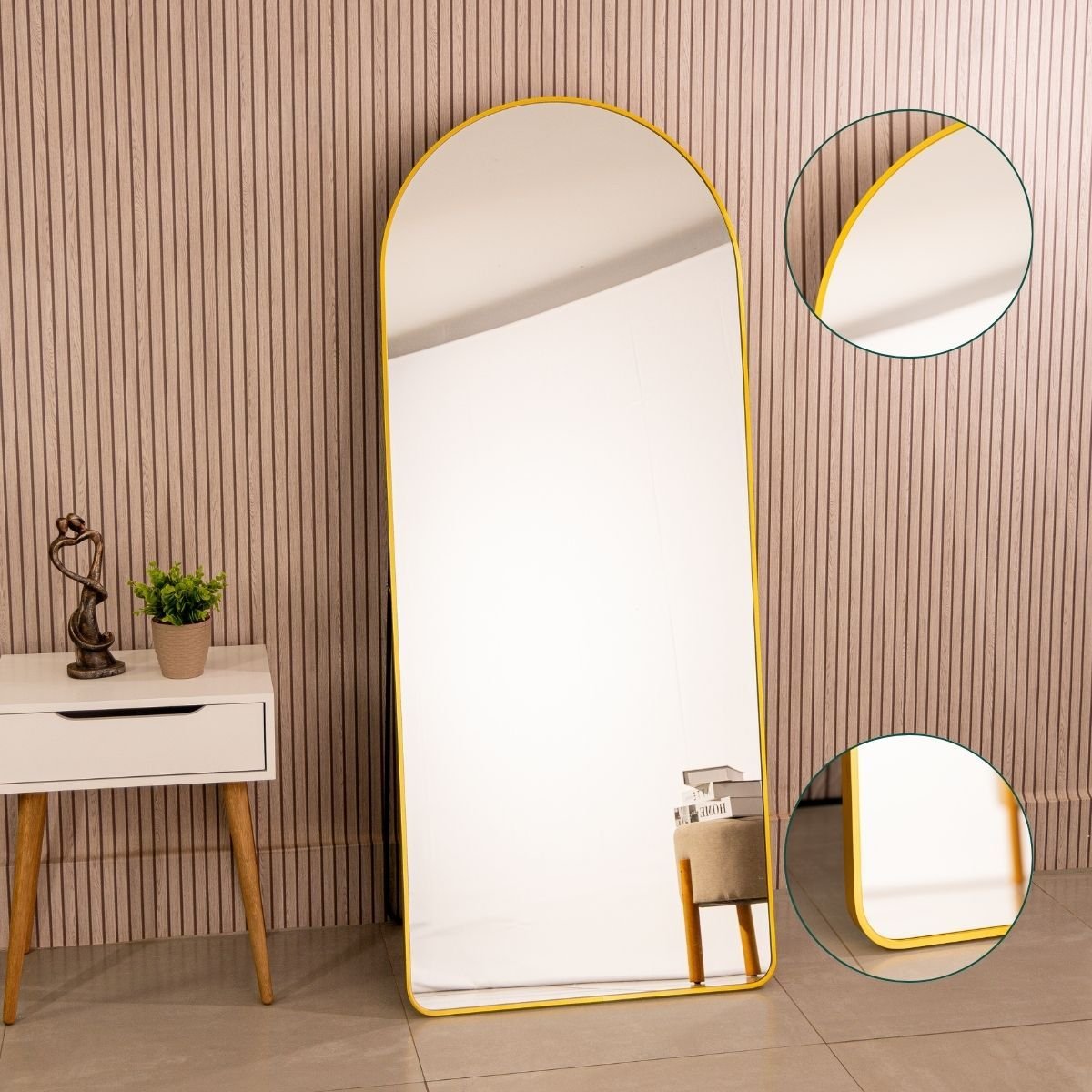 Espelho Grande Oval Base Reta com Moldura Metal Corpo Inteiro 170 X 70 Cm C/suporte de Chão - 3