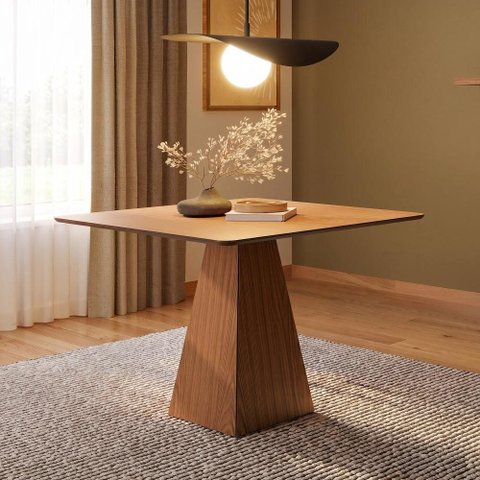 Mesa de Jantar Quadrada 105 cm para 4 Pessoas Base Pirâmide 100% MDF Dalla Costa Cor:Pinhão