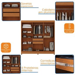 Guarda-roupa Apolo Casal 6 Portas 2 Gavetas Prateleiras - 3
