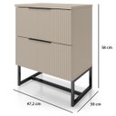 Ver imagem 4 de Kit 2 Mesas de Cabeceira Lumia Detalhe Ripado Base de Aço Industrial 2 Gavetas - Off White/pé Preto