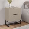 Kit 2 Mesas de Cabeceira Lumia Detalhe Ripado Base de Aço Industrial 2 Gavetas - Off White/pé Preto - 3