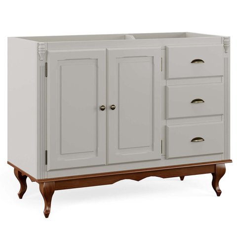 Balcão para Pia 2 Pta 3 Gav Hanover com Pés Luis Xv 93x120x53cm (a X L X P) - Offwhite-Imbuia