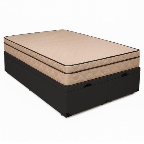 Cama Baú King 193 Tecido Sintético Preto com Colchão Polônia Bello Box - D28 66x193x203