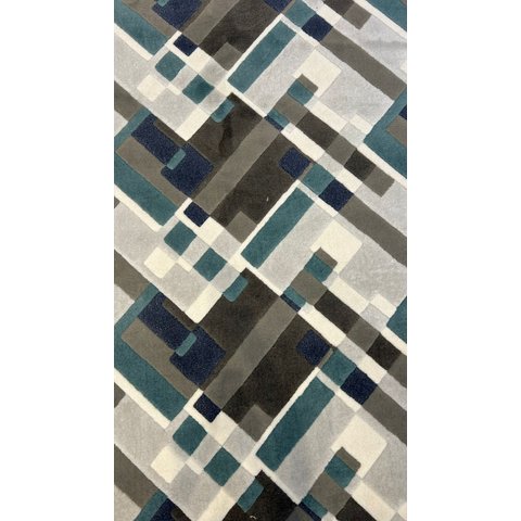 Tapete Abstrato Retangular Bursak Azul Fendi Marrom Offwhite 1.50x2.00