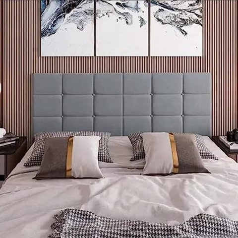 Cabeceira Painel Bia Estofada Queen Cinza Suede 1,60m - Pc Móveis