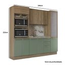 Ver imagem 2 de Armário de Cozinha Modulada Completa Reta 4 Peças 2,40m Botanic Kappesberg - Nogueira/Verde Oliva