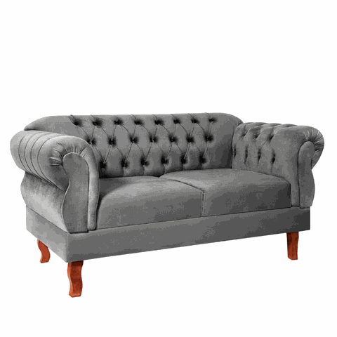 Namoradeira Chesterfield Elisabeth 2 Lugares Via Encanto Veludo Cinza Claro