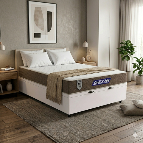 Cama Box Baú + Colchão Gazin de Molas Ensacadas One Face Air Light Casal 138 cm