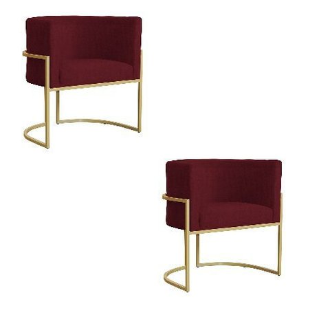 Kit 2 Poltrona Luana Suede Bordo Base Dourada Luxo - Fm