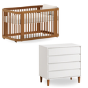 Ver imagem 6 de Conjunto Berço Evolutivo e Cômoda com 4 Gavetas Branco com Nogueira