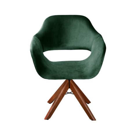 Poltrona Zara Base Giratória de Madeira Cor:Veludo Verde 270