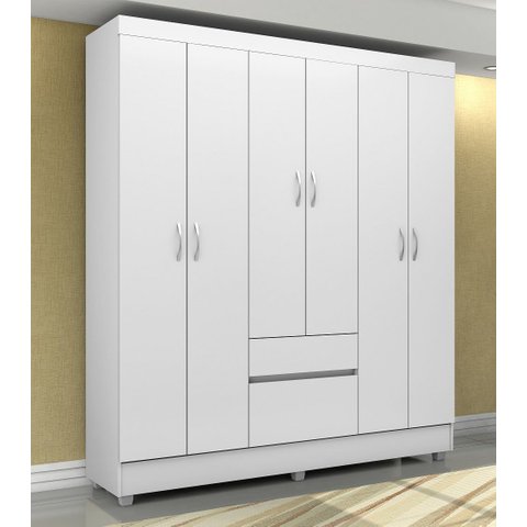 Guarda-roupa Ecom Ii Flex 128m com Cabideiros, 2 Gavetas e Prateleiras - Branco/rosa Demóbile