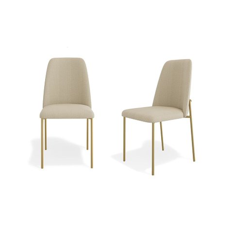 Conjunto 02 Cadeiras Livia Linho Gengibre Estrutura Dourada - Ssx Multicoisas