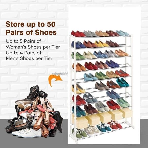 Sapateira estante organizadora para 50 pares de sapatos calcados 10 prateleiras em metal - 2