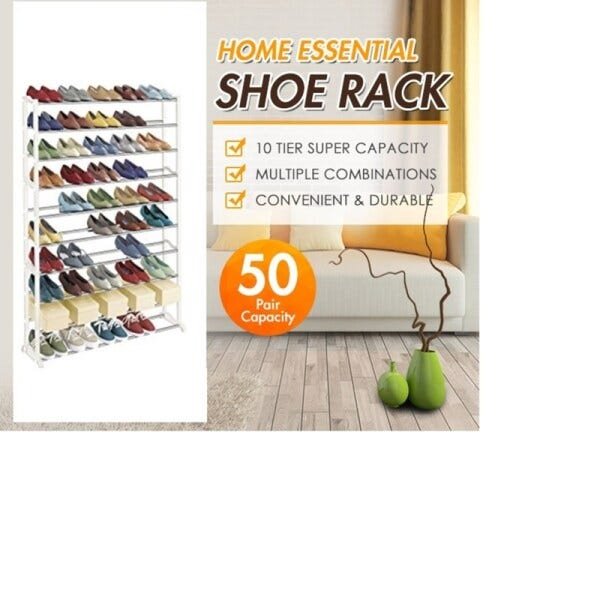 Sapateira estante organizadora para 50 pares de sapatos calcados 10 prateleiras em metal - 3