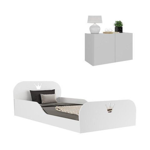 Cama Infantil Montessoriana P/ Colchão 88 X 188cm e Mesa de Cabeceira Multimóveis Mp4194 Branca