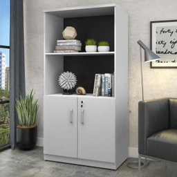 Armário 2 Prateleiras 2 Portas Tranca Escritório Cinza Liso - 1 Armário 2 Prateleiras 2 Portas Tranca Escritório Cinza Liso - 1