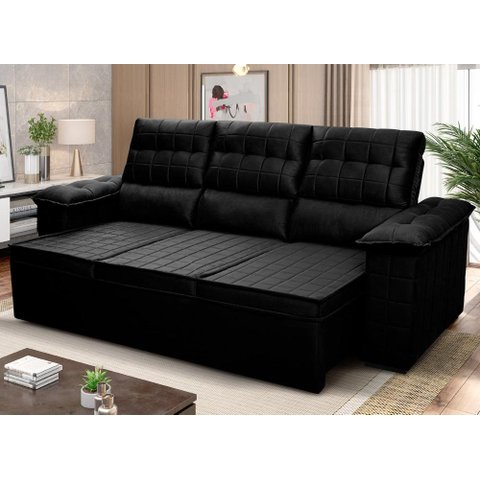 Sofá Retrátil Reclinável 4 Lugares com Molas 2,30m Quantum Suede Velut Preto - King House