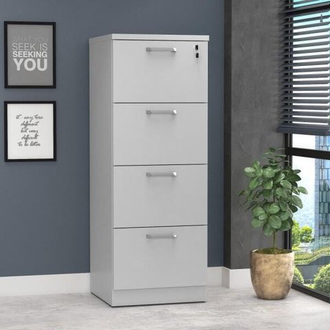 Armário Arquivo 4 Gavetas Pastas Suspensas Cinza Claro