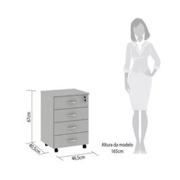 Gaveteiro Baixo Escritório 4 Gavetas Tranca 4 Rodinhas Cinza - 2