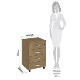 Gaveteiro Baixo 4 Gavetas Tranca 4 Rodinhas Marrom Madeira - 2