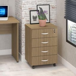 Gaveteiro Baixo 4 Gavetas Tranca 4 Rodinhas Marrom Madeira - 1