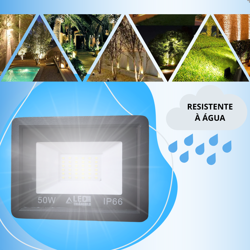 Refletor Led Holofote 50W Branco Frio Biv IP66 Prova D'agua - 4