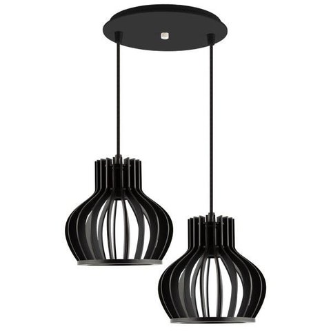 Luminária Pendente Duplo Madeira Circus 15cm Cr Soquete E27 Preto