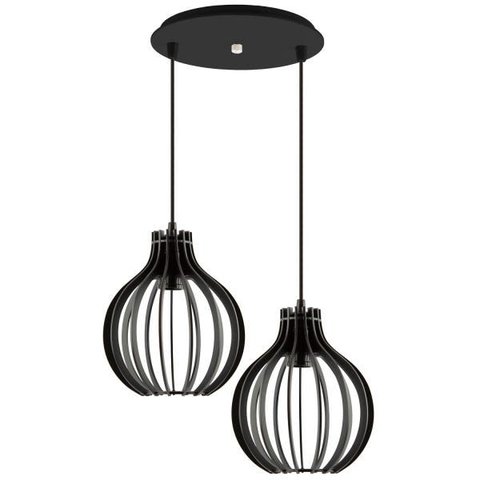 Luminária Pendente Duplo Madeira Bali 20cm Cr Soquete E27 Preto