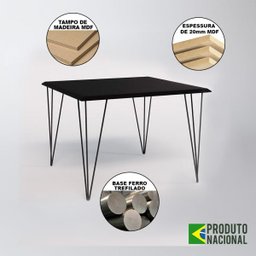 Mesa de Jantar Industrial Quadrada Clips Preta 90cm de Ferro Preto - 2 Mesa de Jantar Industrial Quadrada Clips Preta 90cm de Ferro Preto - 2
