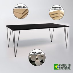 Conjunto Mesa de Jantar Industrial Clips Preta 135x75 com 6 Cadeiras Eiffel Brancas de Ferro Preto - 2 Conjunto Mesa de Jantar Industrial Clips Preta 135x75 com 6 Cadeiras Eiffel Brancas de Ferro Preto - 2