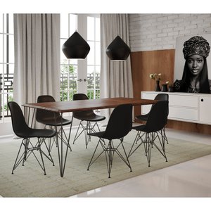 Conjunto Mesa de Jantar Industrial Clips Amêndoa 135x75 com 6 Cadeiras Eiffel Pretas de Ferro Preto