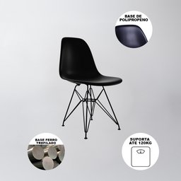 Conjunto Mesa de Jantar Industrial Clips Amêndoa 135x75 com 6 Cadeiras Eiffel Pretas de Ferro Preto - 3