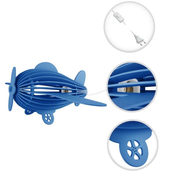 Luminária Abajur Madeira Avião Teco Teco Infantil e27 Azul Escuro ...