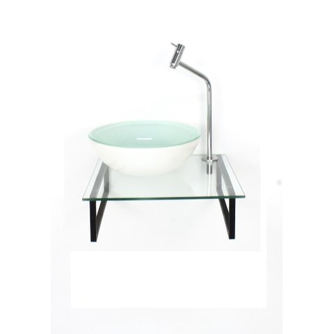 GABINETE DE VIDRO COM CUBA REDONDA BRANCA COM TAMPO 40CM INCOLOR